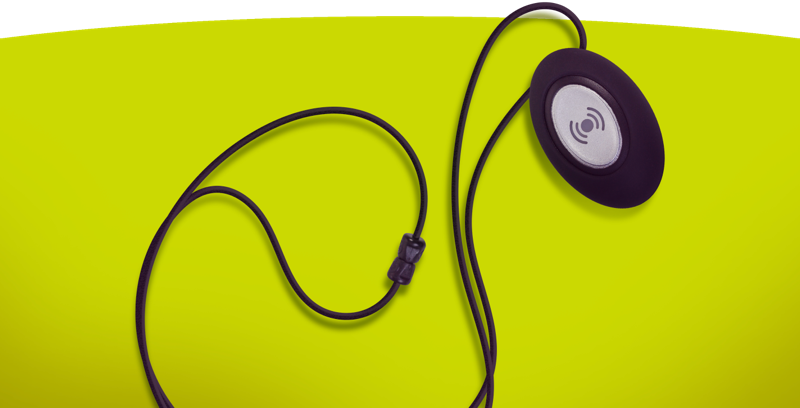 Images shows a pendant alarm on a green background